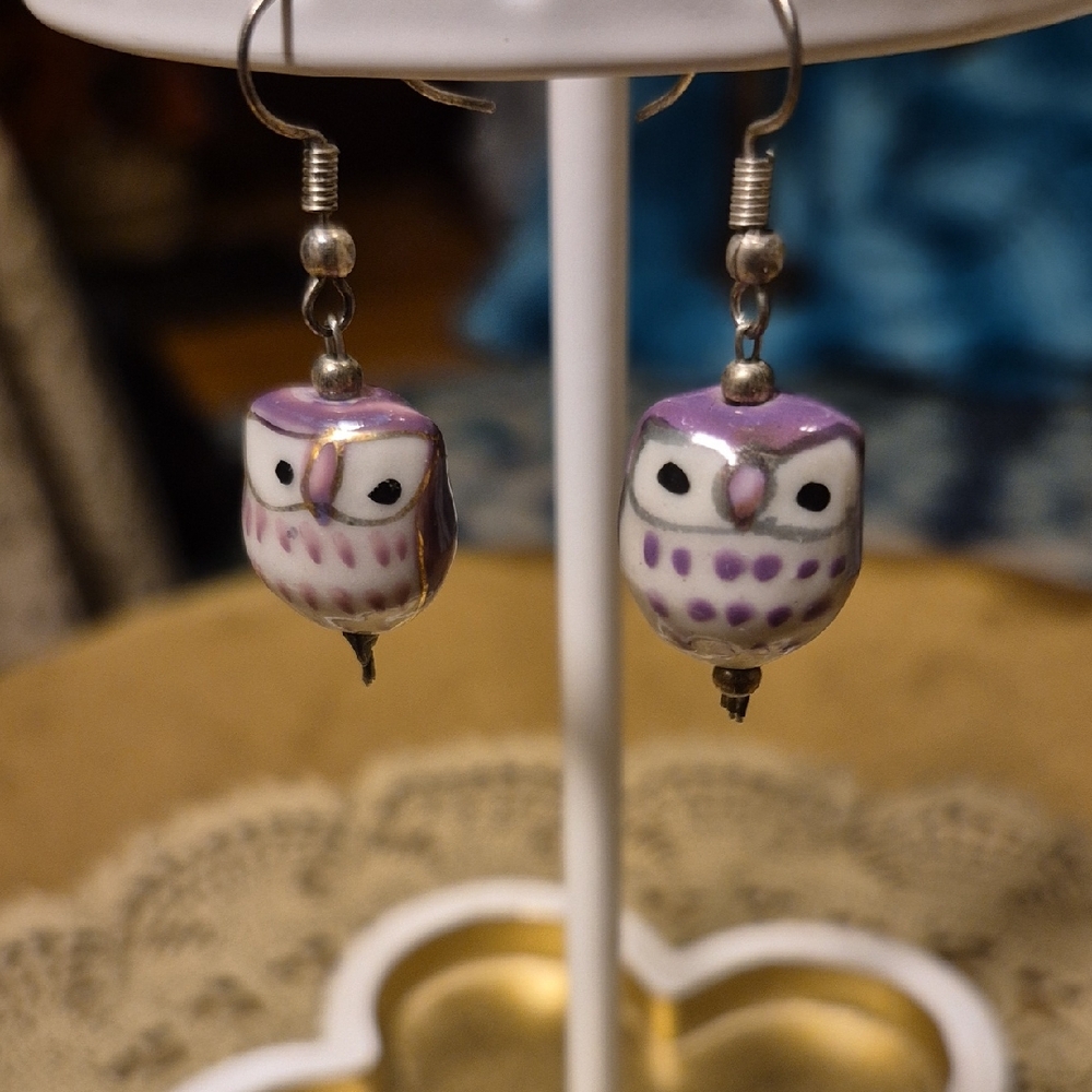 Purple Owl Earrings